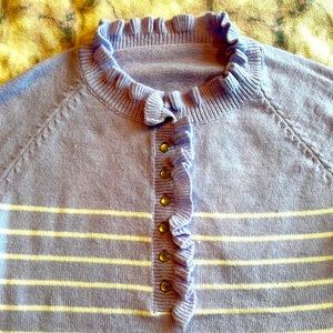 NXH Ruffle Button Front Striped Lavender or Lilac Sweater